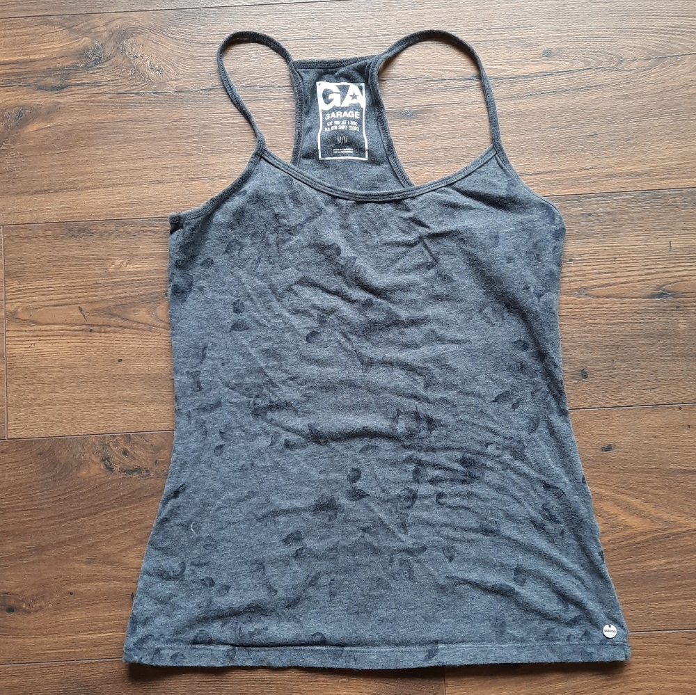 Garage gray on gray rose print tank
